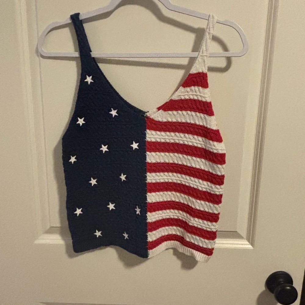 moon & madison Red White & Blue Cropped Top Knit Stars & Stripes July 4th Tank